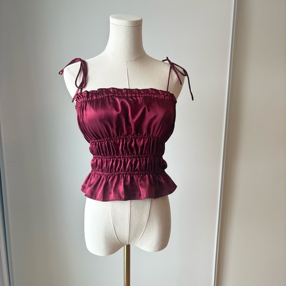 Chic Satin Burgundy Women's Blouse - Picture 1 of 3